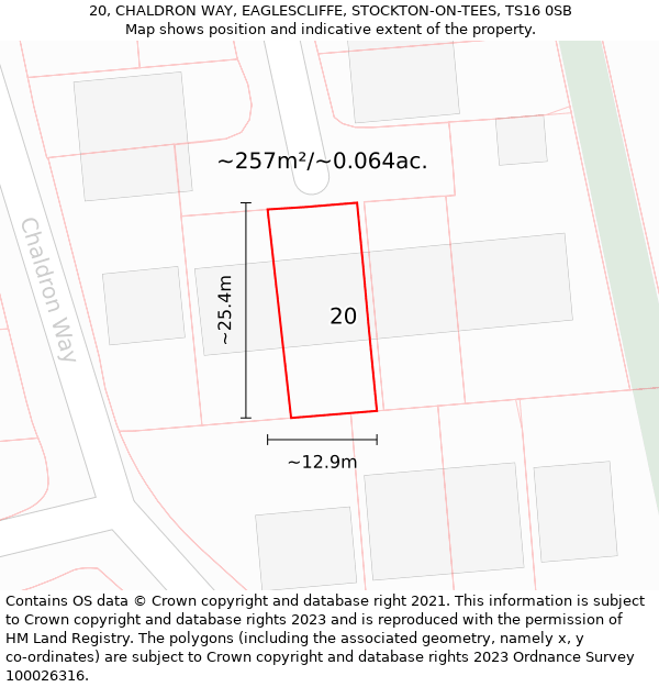 20, CHALDRON WAY, EAGLESCLIFFE, STOCKTON-ON-TEES, TS16 0SB: Plot and title map