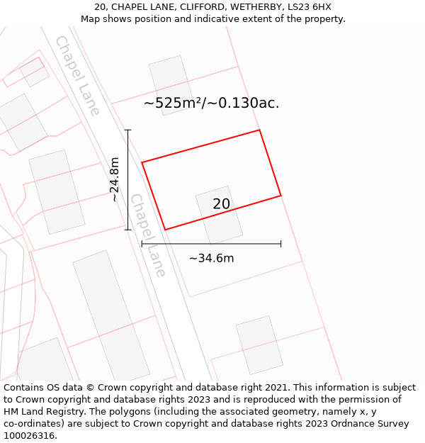 20, CHAPEL LANE, CLIFFORD, WETHERBY, LS23 6HX: Plot and title map