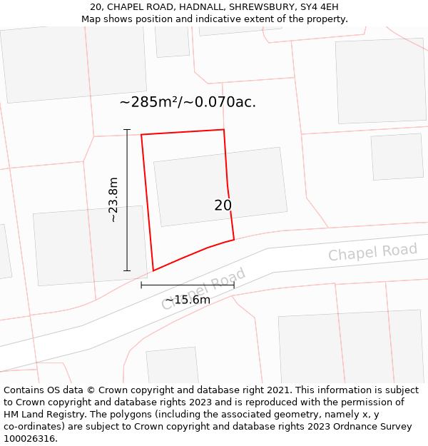 20, CHAPEL ROAD, HADNALL, SHREWSBURY, SY4 4EH: Plot and title map