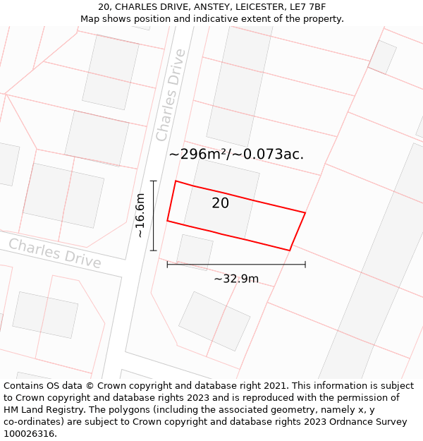 20, CHARLES DRIVE, ANSTEY, LEICESTER, LE7 7BF: Plot and title map