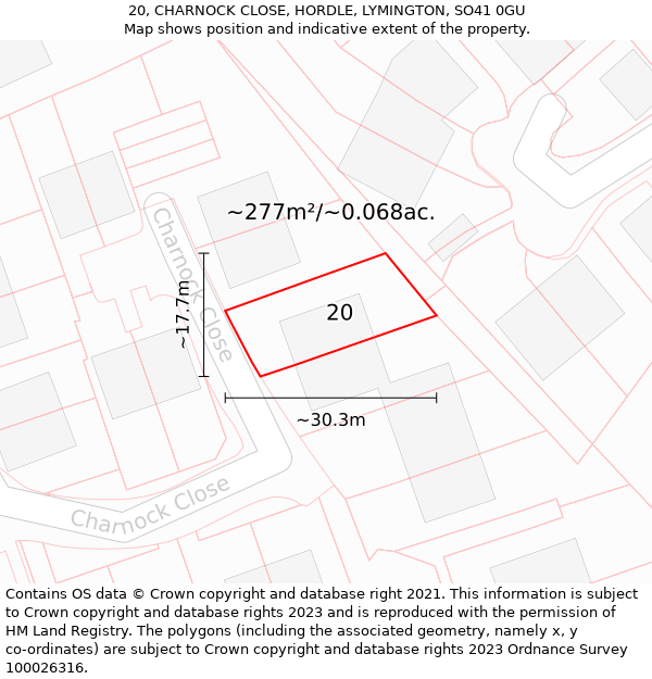 20, CHARNOCK CLOSE, HORDLE, LYMINGTON, SO41 0GU: Plot and title map