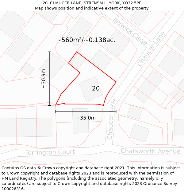 20, CHAUCER LANE, STRENSALL, YORK, YO32 5PE: Plot and title map