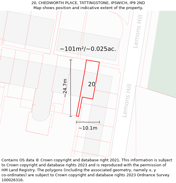 20, CHEDWORTH PLACE, TATTINGSTONE, IPSWICH, IP9 2ND: Plot and title map