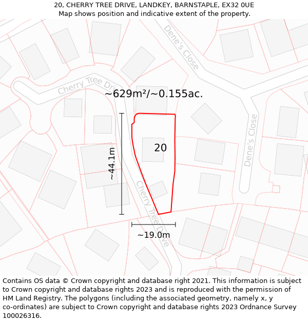 20, CHERRY TREE DRIVE, LANDKEY, BARNSTAPLE, EX32 0UE: Plot and title map