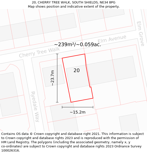 20, CHERRY TREE WALK, SOUTH SHIELDS, NE34 8PG: Plot and title map