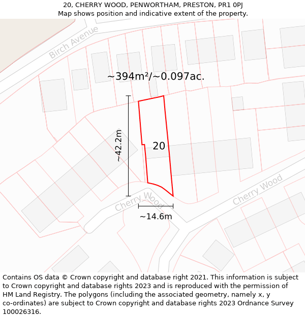 20, CHERRY WOOD, PENWORTHAM, PRESTON, PR1 0PJ: Plot and title map
