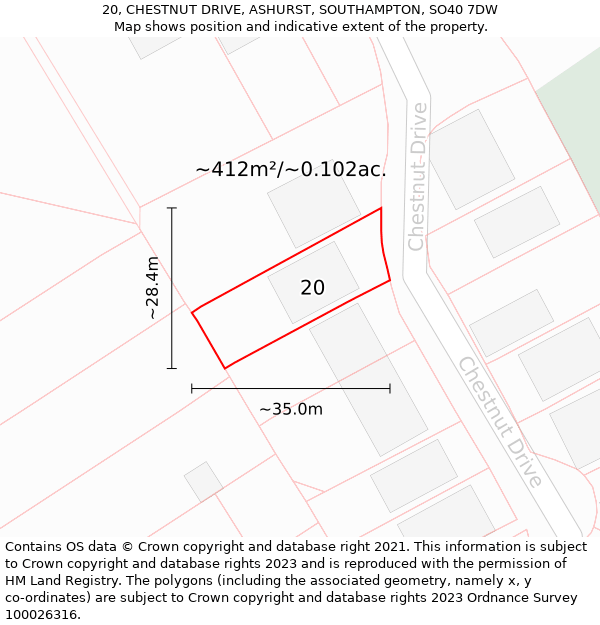 20, CHESTNUT DRIVE, ASHURST, SOUTHAMPTON, SO40 7DW: Plot and title map