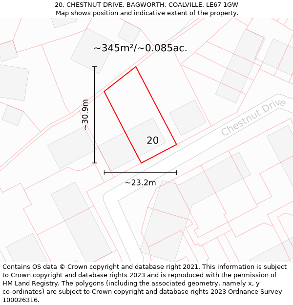 20, CHESTNUT DRIVE, BAGWORTH, COALVILLE, LE67 1GW: Plot and title map