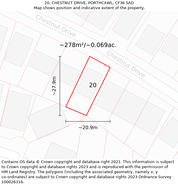 20, CHESTNUT DRIVE, PORTHCAWL, CF36 5AD: Plot and title map