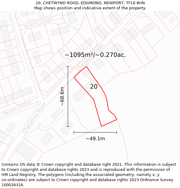 20, CHETWYND ROAD, EDGMOND, NEWPORT, TF10 8HN: Plot and title map