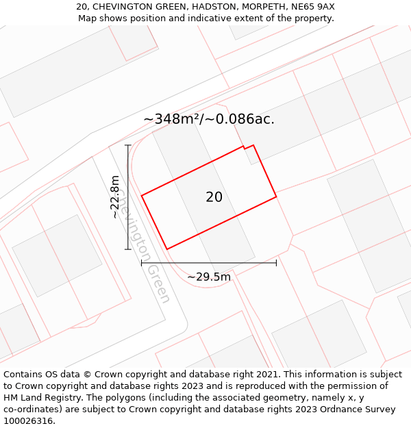 20, CHEVINGTON GREEN, HADSTON, MORPETH, NE65 9AX: Plot and title map