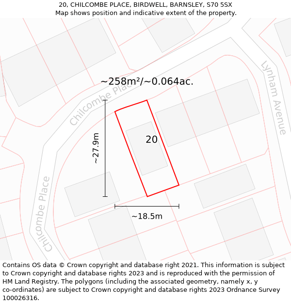 20, CHILCOMBE PLACE, BIRDWELL, BARNSLEY, S70 5SX: Plot and title map