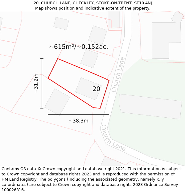 20, CHURCH LANE, CHECKLEY, STOKE-ON-TRENT, ST10 4NJ: Plot and title map