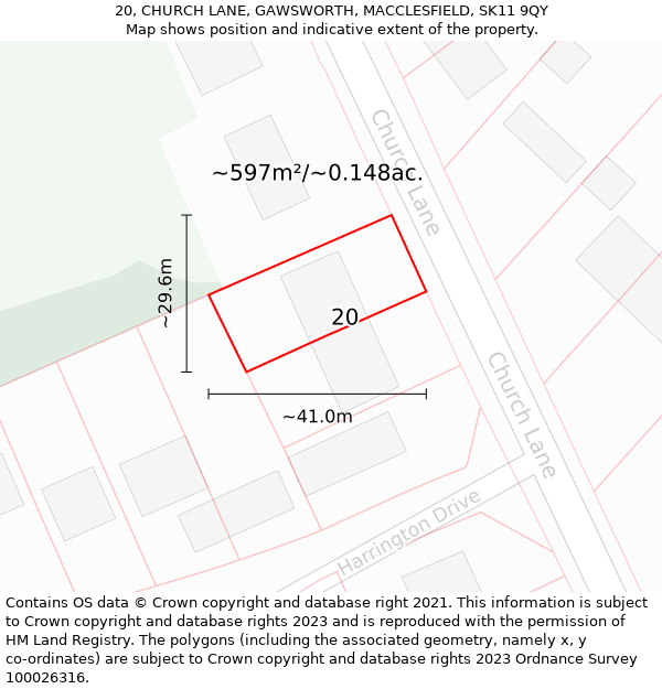 20, CHURCH LANE, GAWSWORTH, MACCLESFIELD, SK11 9QY: Plot and title map