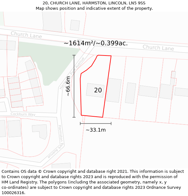 20, CHURCH LANE, HARMSTON, LINCOLN, LN5 9SS: Plot and title map