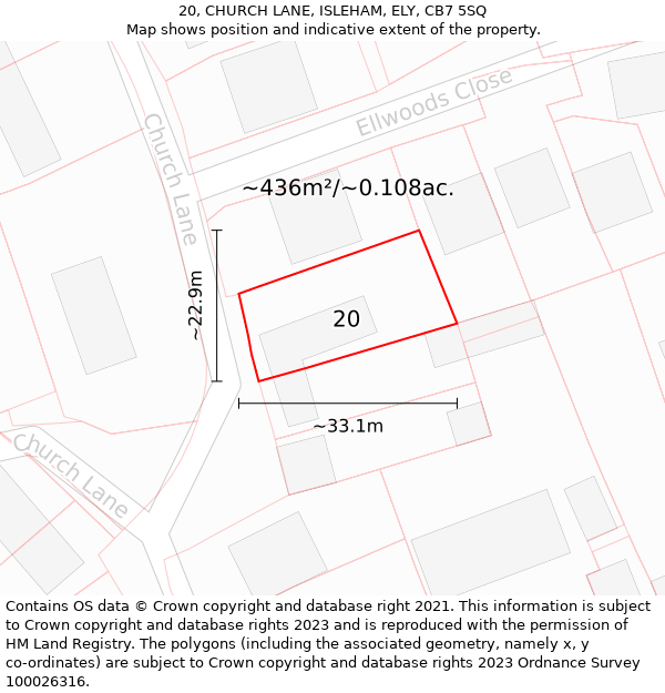 20, CHURCH LANE, ISLEHAM, ELY, CB7 5SQ: Plot and title map