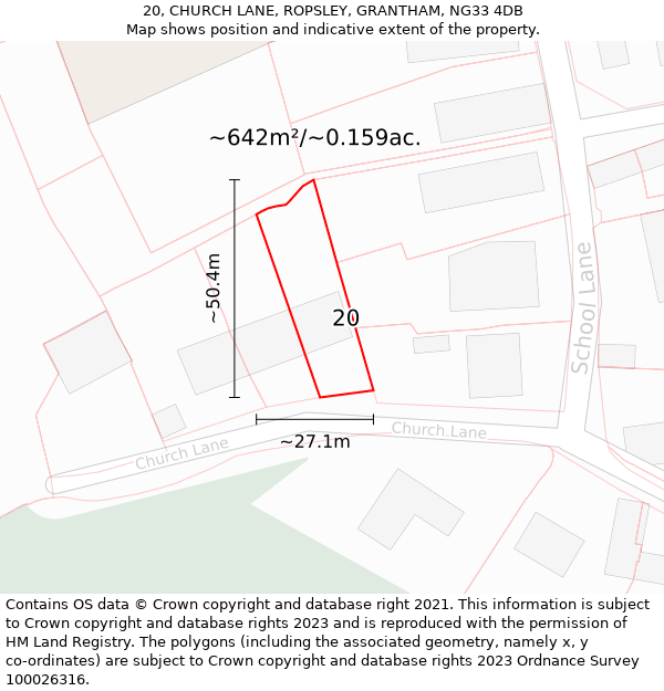 20, CHURCH LANE, ROPSLEY, GRANTHAM, NG33 4DB: Plot and title map