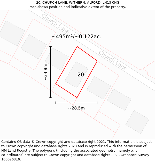 20, CHURCH LANE, WITHERN, ALFORD, LN13 0NG: Plot and title map