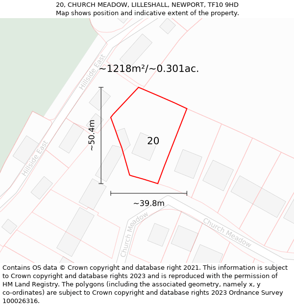 20, CHURCH MEADOW, LILLESHALL, NEWPORT, TF10 9HD: Plot and title map