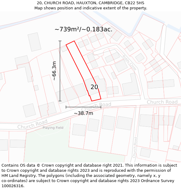 20, CHURCH ROAD, HAUXTON, CAMBRIDGE, CB22 5HS: Plot and title map