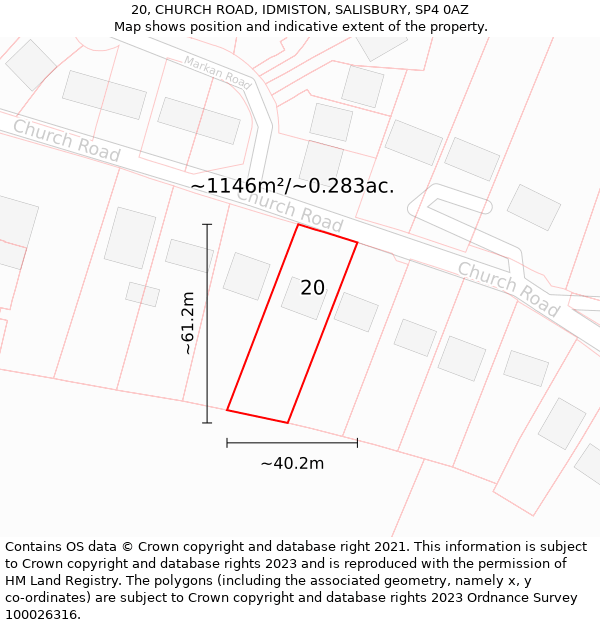 20, CHURCH ROAD, IDMISTON, SALISBURY, SP4 0AZ: Plot and title map