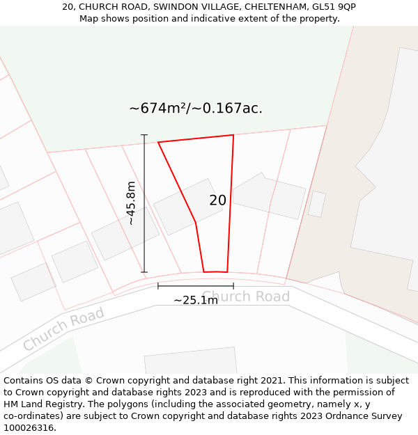 20, CHURCH ROAD, SWINDON VILLAGE, CHELTENHAM, GL51 9QP: Plot and title map