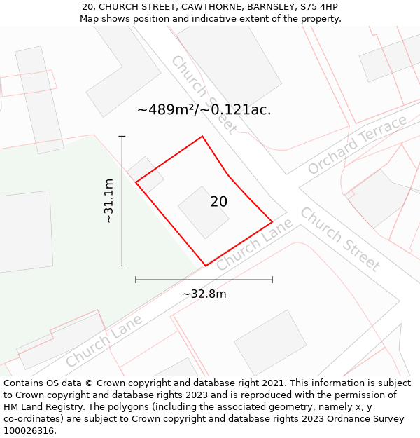 20, CHURCH STREET, CAWTHORNE, BARNSLEY, S75 4HP: Plot and title map