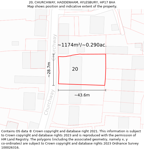 20, CHURCHWAY, HADDENHAM, AYLESBURY, HP17 8AA: Plot and title map