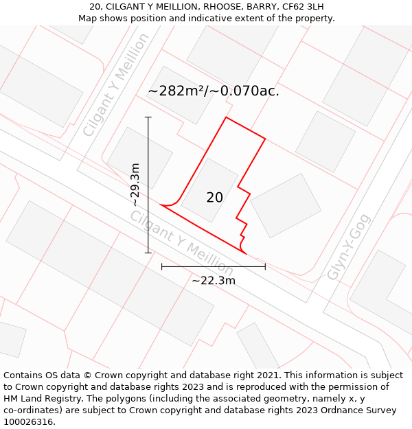 20, CILGANT Y MEILLION, RHOOSE, BARRY, CF62 3LH: Plot and title map