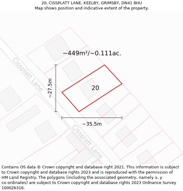 20, CISSPLATT LANE, KEELBY, GRIMSBY, DN41 8HU: Plot and title map