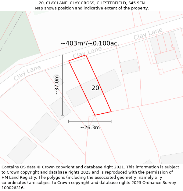 20, CLAY LANE, CLAY CROSS, CHESTERFIELD, S45 9EN: Plot and title map