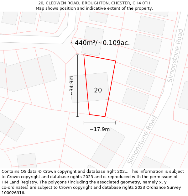 20, CLEDWEN ROAD, BROUGHTON, CHESTER, CH4 0TH: Plot and title map