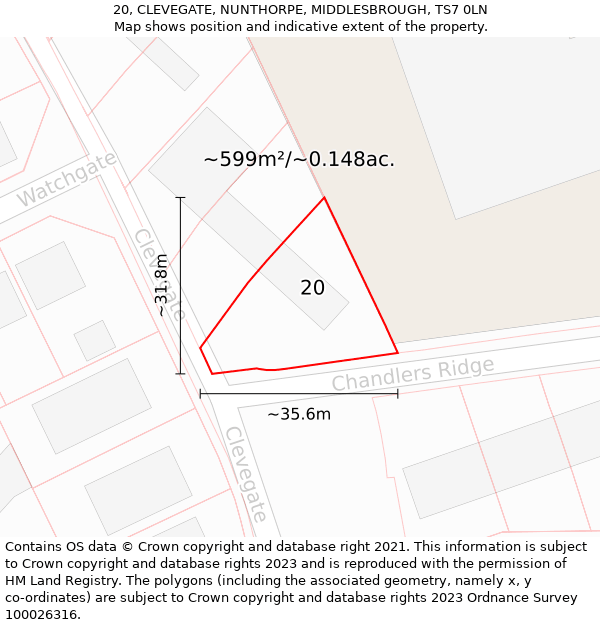 20, CLEVEGATE, NUNTHORPE, MIDDLESBROUGH, TS7 0LN: Plot and title map