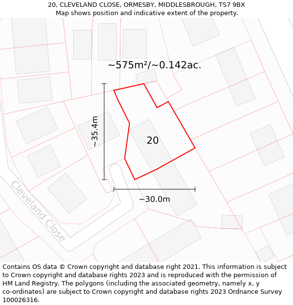 20, CLEVELAND CLOSE, ORMESBY, MIDDLESBROUGH, TS7 9BX: Plot and title map