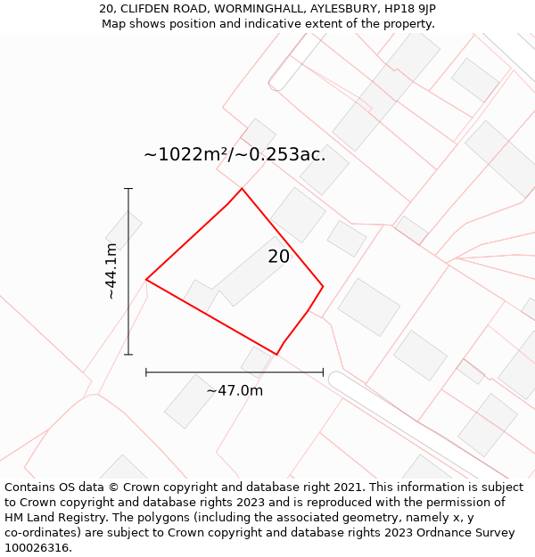 20, CLIFDEN ROAD, WORMINGHALL, AYLESBURY, HP18 9JP: Plot and title map