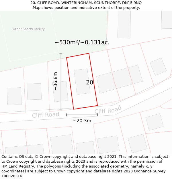 20, CLIFF ROAD, WINTERINGHAM, SCUNTHORPE, DN15 9NQ: Plot and title map