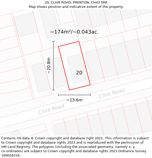 20, CLIVE ROAD, PRENTON, CH43 5RR: Plot and title map