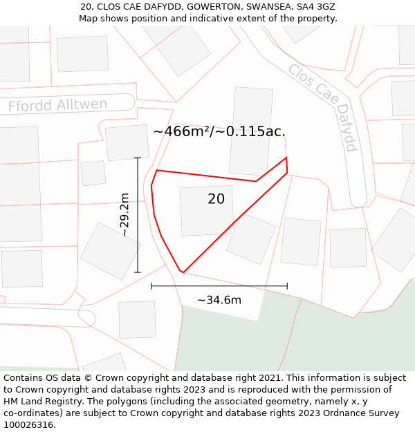 20, CLOS CAE DAFYDD, GOWERTON, SWANSEA, SA4 3GZ: Plot and title map