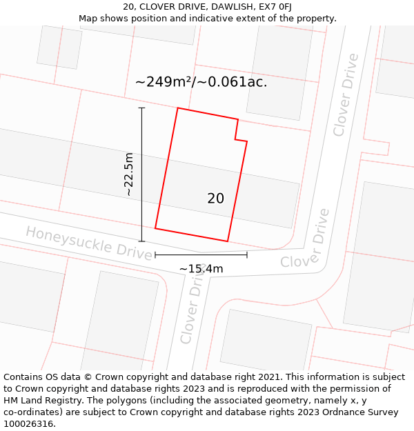 20, CLOVER DRIVE, DAWLISH, EX7 0FJ: Plot and title map