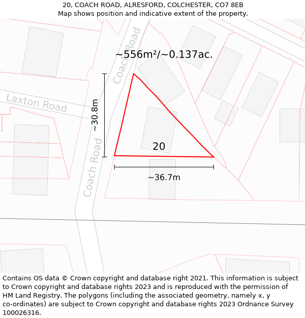 20, COACH ROAD, ALRESFORD, COLCHESTER, CO7 8EB: Plot and title map