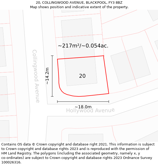 20, COLLINGWOOD AVENUE, BLACKPOOL, FY3 8BZ: Plot and title map