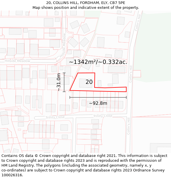 20, COLLINS HILL, FORDHAM, ELY, CB7 5PE: Plot and title map