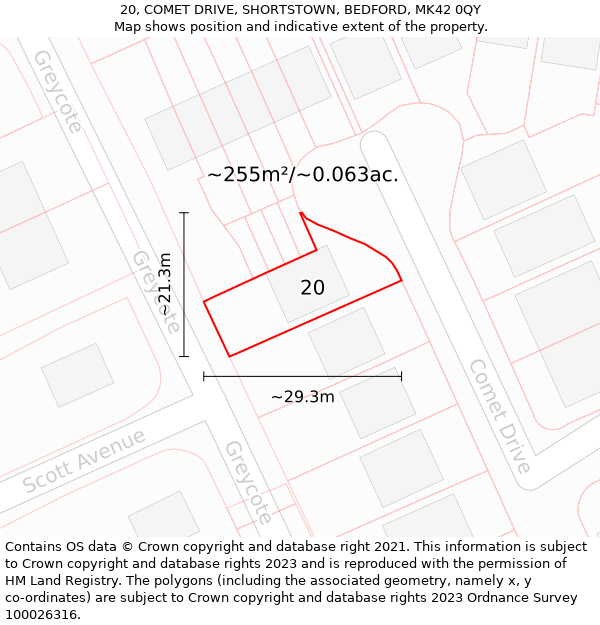 20, COMET DRIVE, SHORTSTOWN, BEDFORD, MK42 0QY: Plot and title map