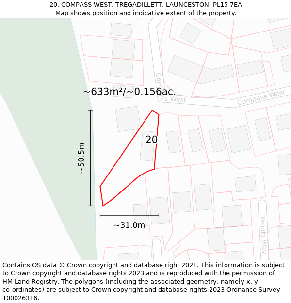 20, COMPASS WEST, TREGADILLETT, LAUNCESTON, PL15 7EA: Plot and title map