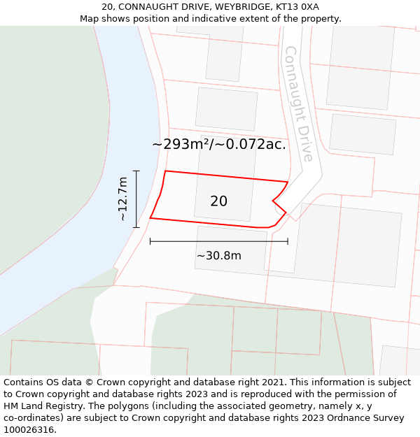 20, CONNAUGHT DRIVE, WEYBRIDGE, KT13 0XA: Plot and title map