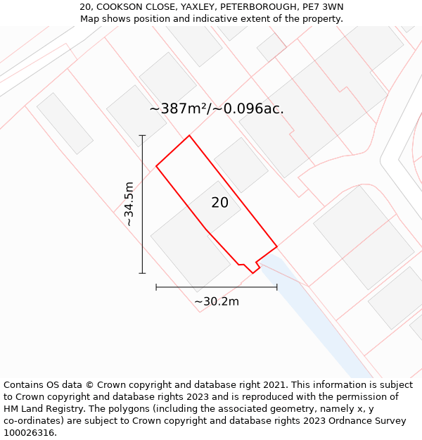 20, COOKSON CLOSE, YAXLEY, PETERBOROUGH, PE7 3WN: Plot and title map