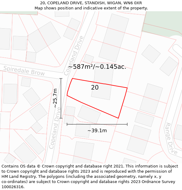 20, COPELAND DRIVE, STANDISH, WIGAN, WN6 0XR: Plot and title map