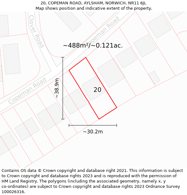 20, COPEMAN ROAD, AYLSHAM, NORWICH, NR11 6JL: Plot and title map