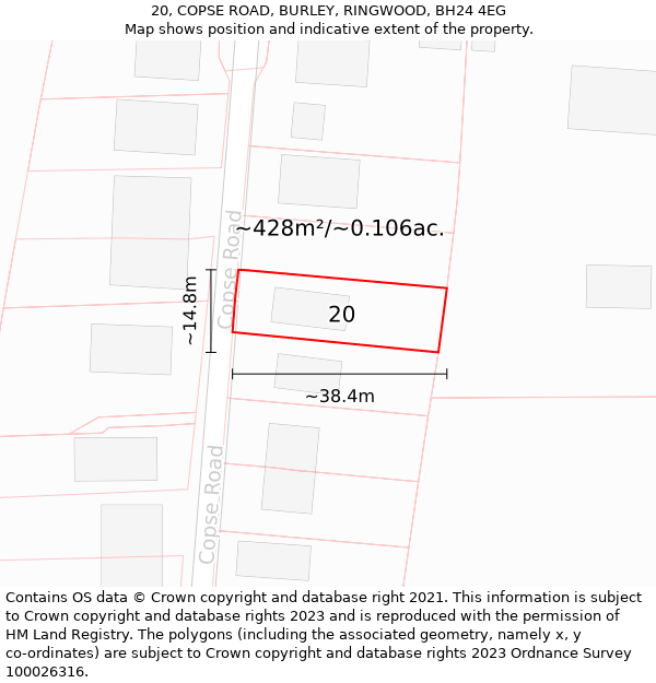 20, COPSE ROAD, BURLEY, RINGWOOD, BH24 4EG: Plot and title map