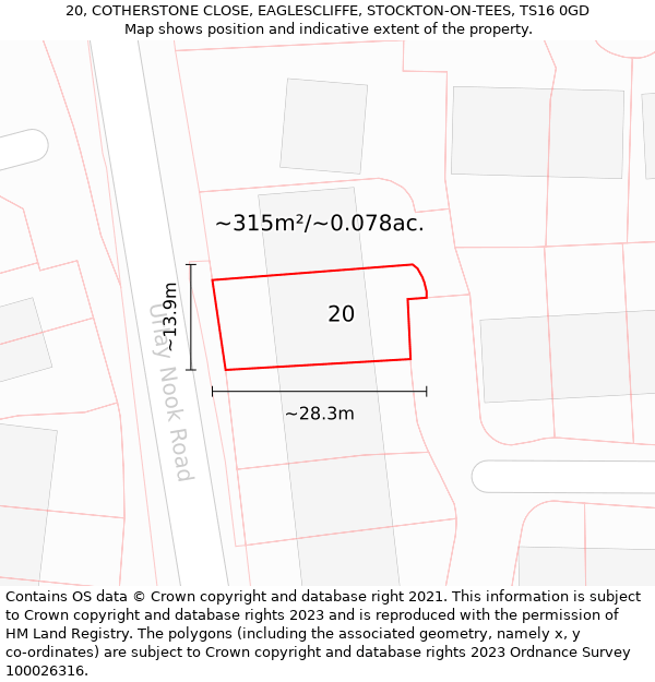 20, COTHERSTONE CLOSE, EAGLESCLIFFE, STOCKTON-ON-TEES, TS16 0GD: Plot and title map